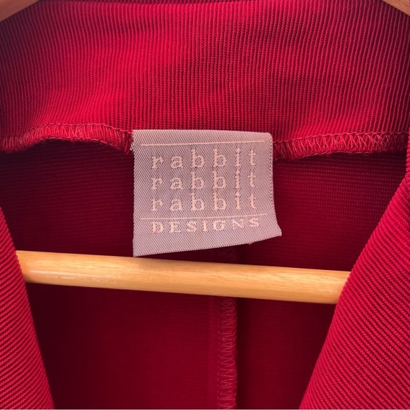 Rabbit Design 90s Long Button Up Blazer Coat Red Stretchy Or Mini Dress - Picture 4 of 6